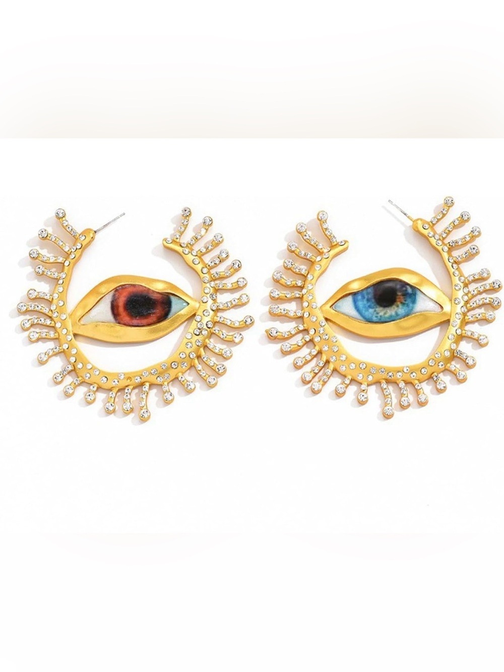 Gold Evil Eye Drop Earrings with Red and Blue Accents